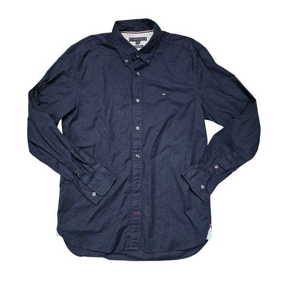Tommy Hilfiger Core Flex Poplin Shirt Men’s Medium Black Stretch Button‑Down - Picture 1 of 7